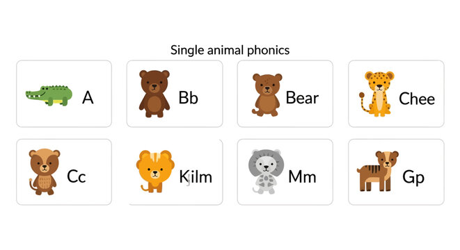 Animal phonics flashcards for early childhood education