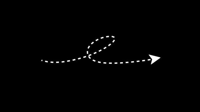 Animated dashed arrow on a black background, collection of animated dashed arrows with alpha channel, animated dashed arrow, animated dashed arrow