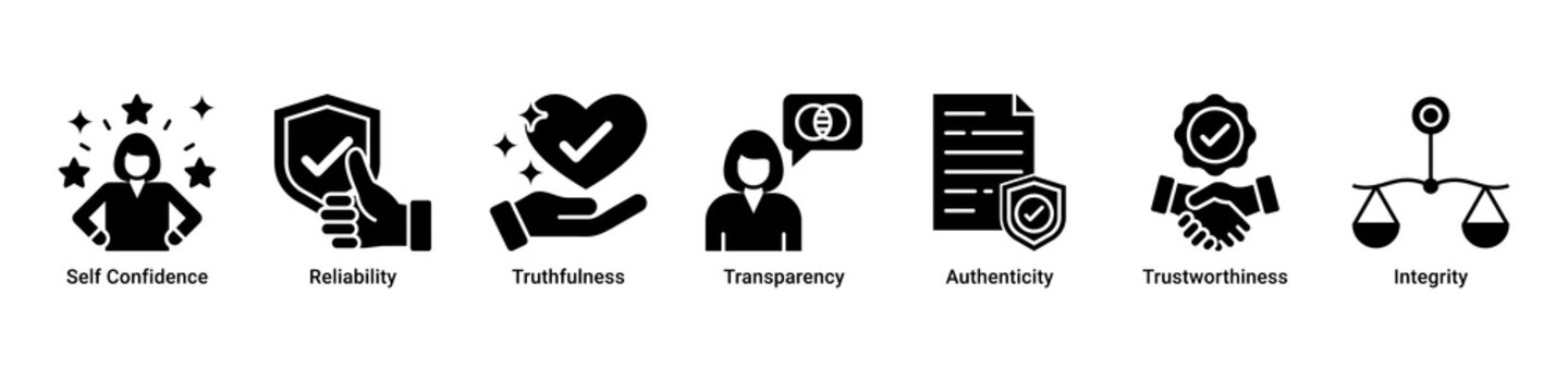 Trusted Image web banner icon vector illustration with icons of Self Confidence, Reliability, Truthfulness, Transparency, Authenticity, Trustworthiness and Integrity