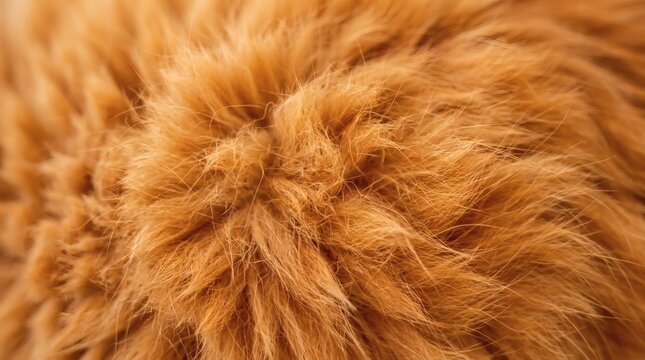 Macro shot of soft ginger animal fur texture, highlighting fluffy and warm orange hair.