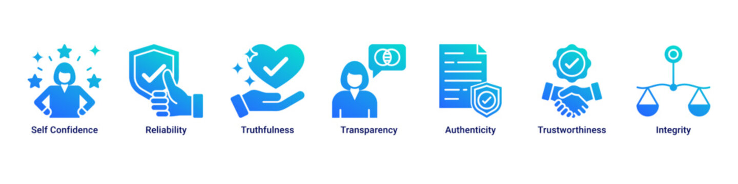 Trusted Image web banner icon vector illustration with icons of Self Confidence, Reliability, Truthfulness, Transparency, Authenticity, Trustworthiness and Integrity
