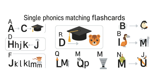 Educational phonics matching flashcards for early literacy