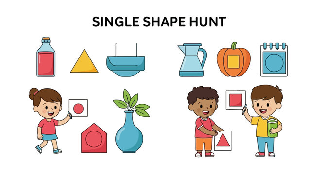 Children learning geometric shapes through object recognition game