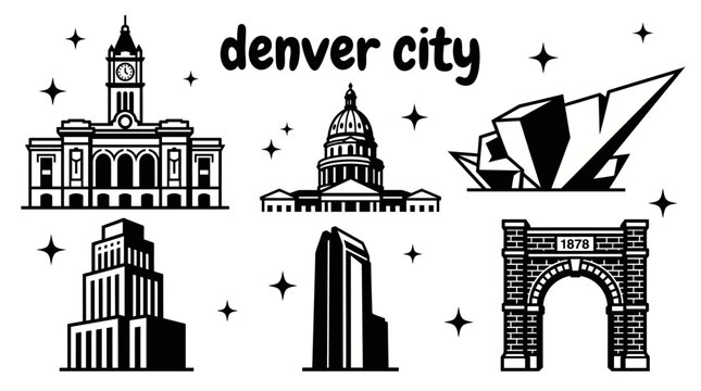 denver city skyline urban architecture downtown landmark travel set collection tourism america usa landscape metropolitan business culture modern historic destination famous district with colorado