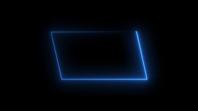 Parallelogram rectangle picture frame with two tone neon color shade motion graphic. Blue light for overlay element. Motion graphics of picture frame on black background.