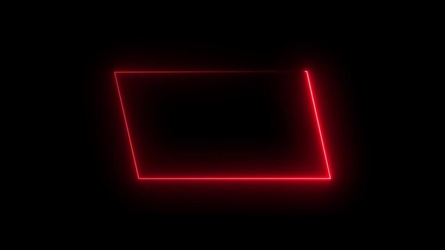 Parallelogram rectangle picture frame with two tone neon color shade motion graphic. Red light for overlay element. Motion graphics of picture frame on black background.