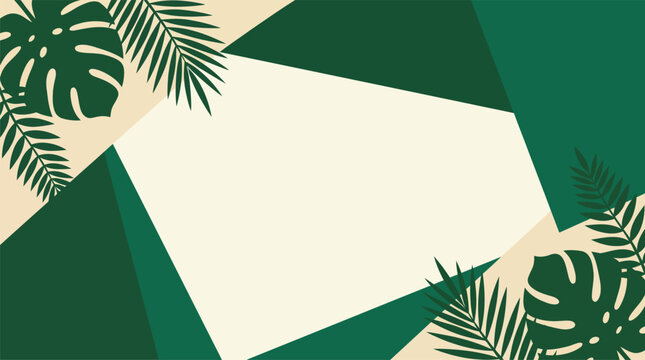 Modern Geometric Background with Tropical Monstera and Palm Leaves for Minimalist Nature Graphic Design Projects