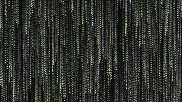Digital rain background animation with falling green and purple dots creating a dynamic, abstract, technological matrix effect for data, coding, and futuristic concepts.