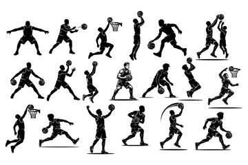 set of image vector silhouette icon monocolor about baskaet ball pose