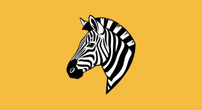 Black and white zebra head illustration on mustard background