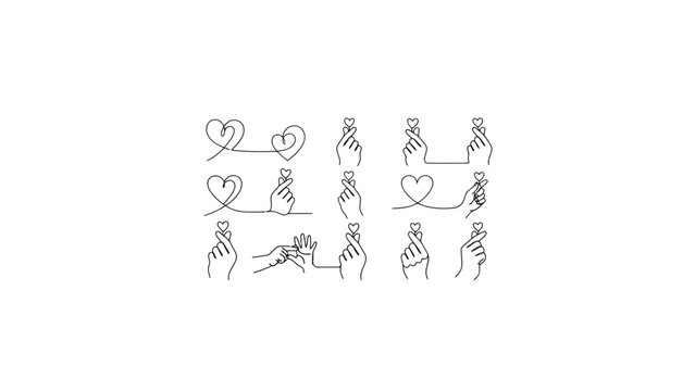 Minimalist Continuous Line Art Finger Heart Collection