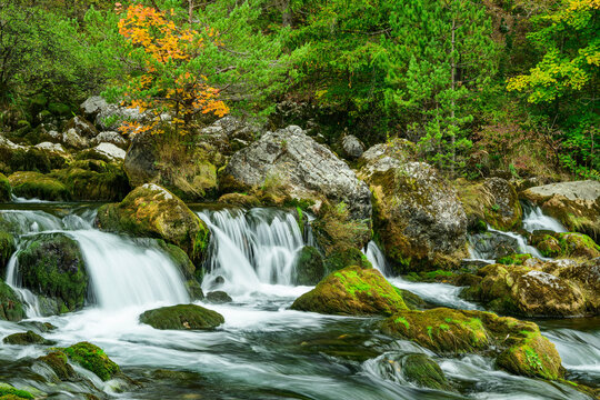 Spring waterfall at Exsurgence Gande Gillarde in Provence
