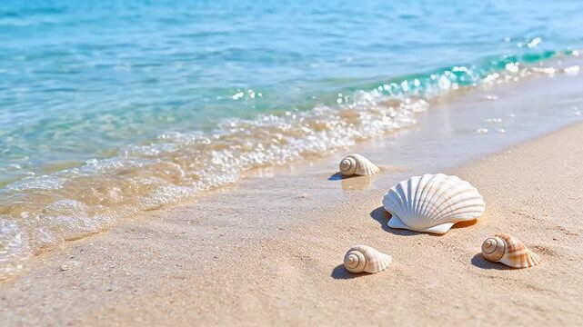 Beach with seashells and ocean waves