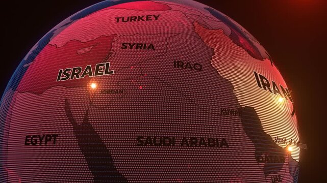 A 3D world map highlights Strait of Hormuz, and Iran, the Middle East, IRAN map, Strait of Hormuz,