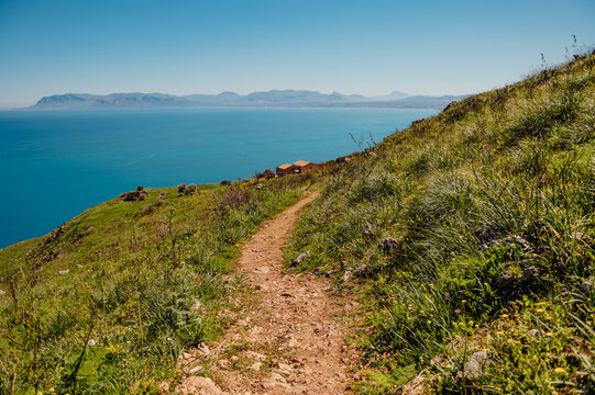 Coastal hiking path above the Mediterranean Sea in Zingaro