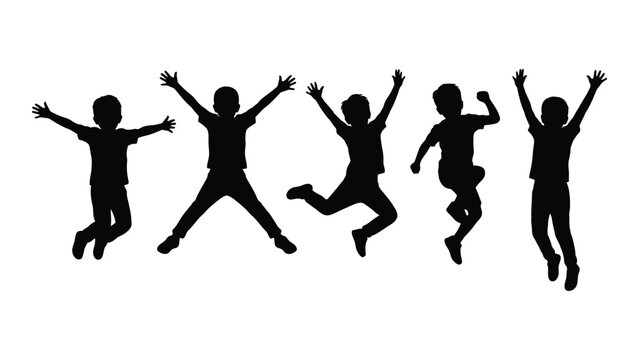 Silhouette of people jumping in different poses