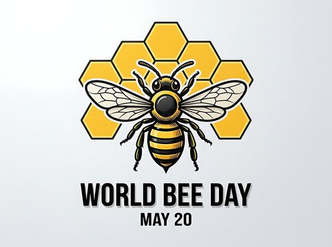 Cute illustrated bee and honeycomb design for world bee day celebration poster graphic
