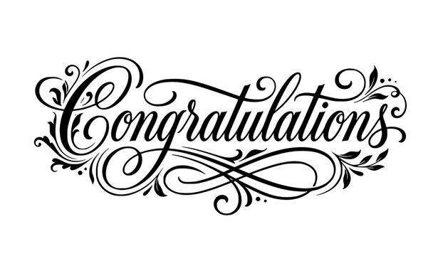 Congratulations Hand Lettering Typography Design with Elegant Calligraphy Flourishes and Decorative Swirls