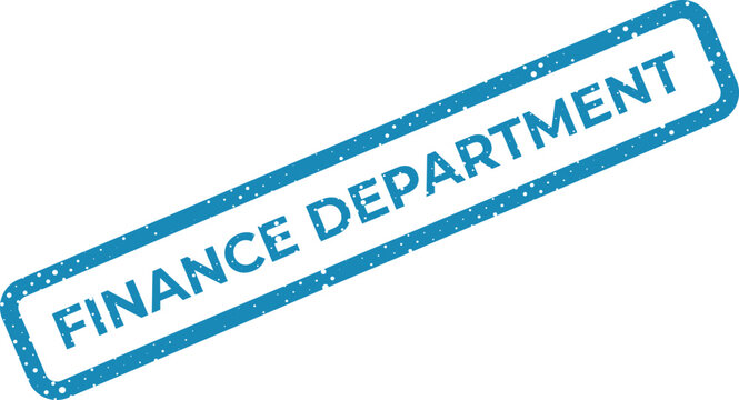 Prominent blue grunge style rubber stamp indicating FINANCE DEPARTMENT for official corporate communications