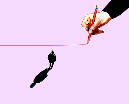 Hand drawing a red line separating a silhouette to show exclusion