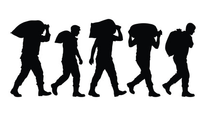 Obraz premium Black silhouettes of people walking with luggage