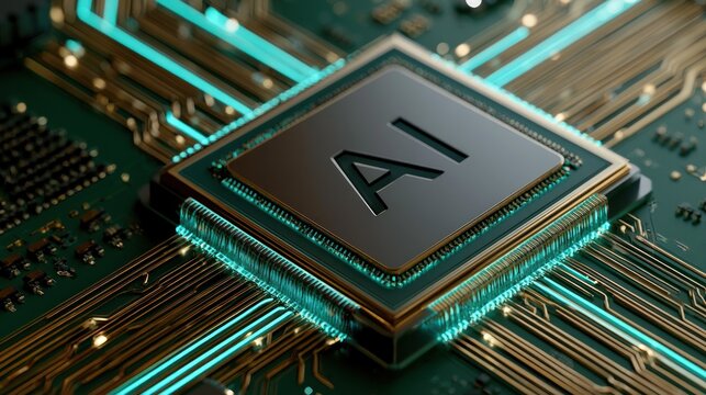 Ai microchip with glowing circuit board