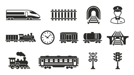 Railway and locomotive system icons for public transportation industry concept © matahari
