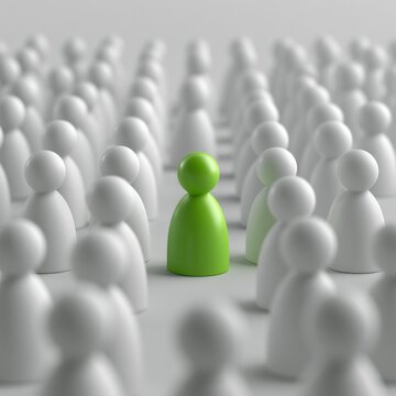 Green pawn standing out from white pawns