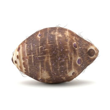 Single taro root isolated on a white background.