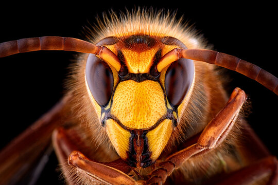 Portrait of European hornet, Vespa crabro