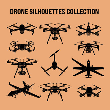 Drone Silhouettes Collection of Multirotor and Fixed-Wing UAV Icons for Aerial Technology Design