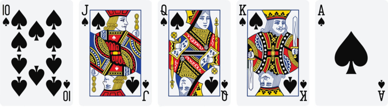 Playing card icon set with spade suit ten jack queen king and ace vector illustration for poker and casino games