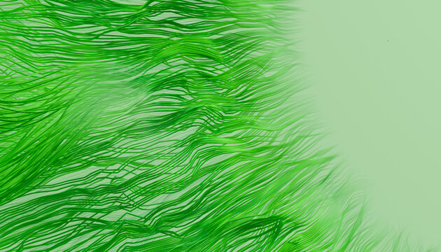 Abstract green 3D flowing wavy lines with copy space