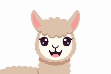 Fototapeta premium Close up portrait of a cute and happy cartoon alpaca or llama face with large expressive eyes and a friendly smile.
