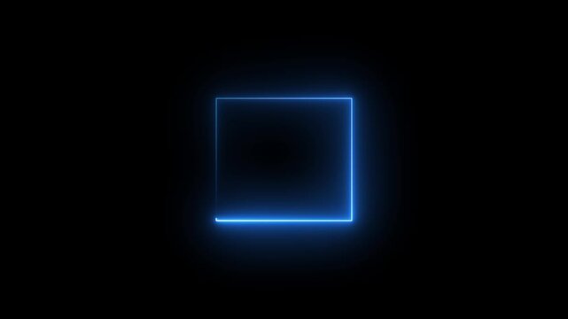 live streaming neon text frame animation. Neon glowing blue color square rectangle picture frame icon animation.