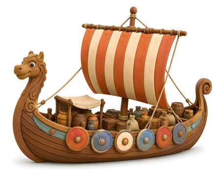 Viking Knarr Merchant Cargo Ship 3D Clay Render Norse Trade Vessel