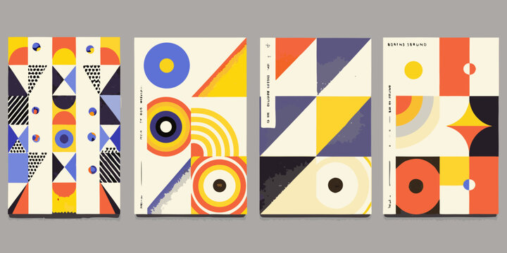 Bauhaus Inspired Poster Designs Colorful Geometric Vector Illustrations