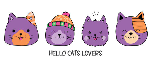 Cute cat faces design seamless pattern with cute colorful head cats. Different scandy cats on color background. Scandinavian style illustration for kids © Sri drawing