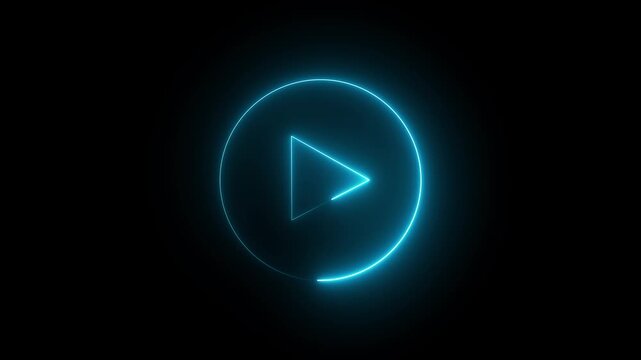 glowing Neon shine play button icon sign with neon circle animation. neon media player button.