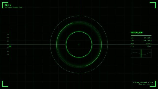 UAV Drone Crosshair Target Lock Optical Sync Animation Green Screen.