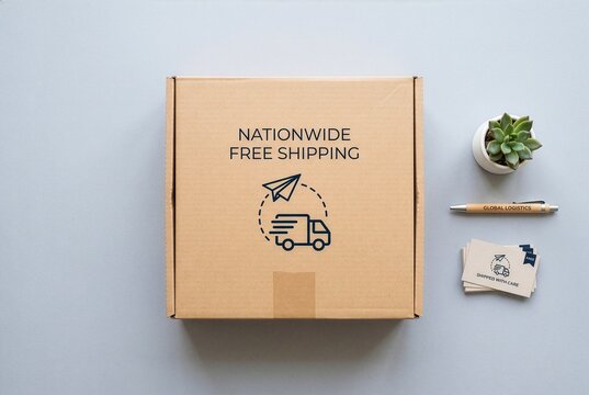Minimalist cardboard delivery box for free shipping nationwide campaign