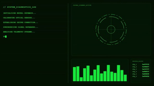 System Diagnostics Log Global Scanner Animation Green Screen.