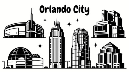orlando city skyline urban architecture downtown landmark travel tourism america usa landscape set collection metropolitan business culture modern historic destination with theme park lake florida © samira
