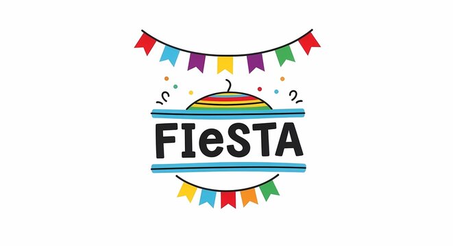 Fiesta logo design with colorful bunting flags and banner.