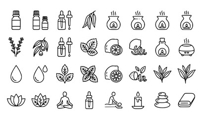 Fototapeta premium Essential Oils Outline Icon Set for Wellness and Spa Vector