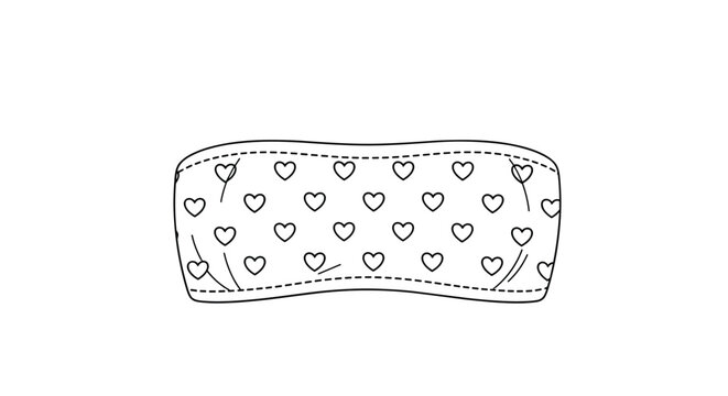 Outline drawing of a strapless bikini top or tube top featuring a repeating small heart pattern, perfect for coloring or fashion design sketches.