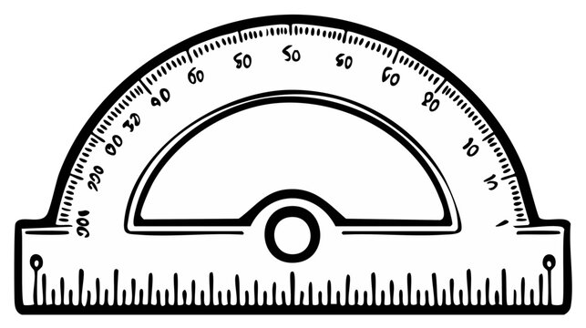 Hand drawn protractor illustrates geometry and mathematics measurement device