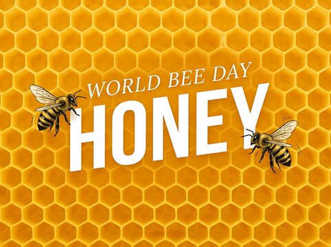 Celebrate world bee day with honeycomb background and buzzing bees illustration design