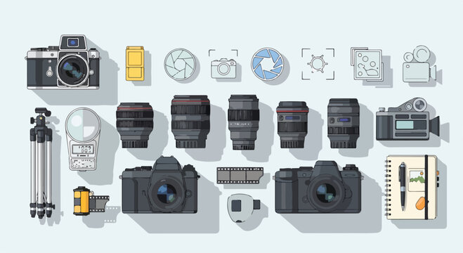 A collection of photography equipment icons