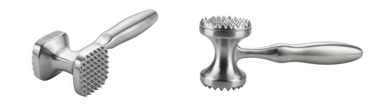 Stainless steel meat tenderizer mallet isolated on transparent background